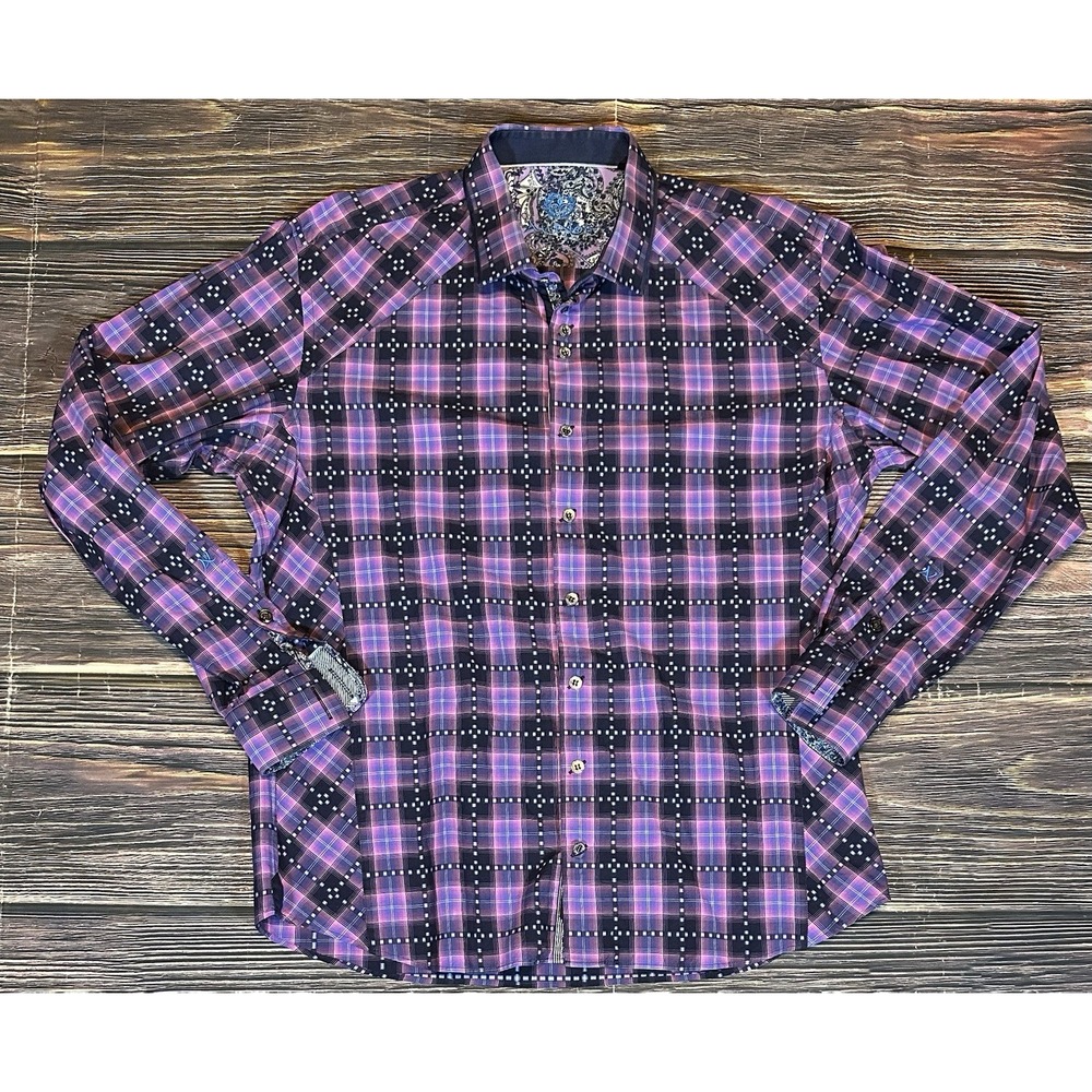Au Noir Checkered Long Sleeve Button-Down Shirt Mens Sz 5 (XL) Embroidered